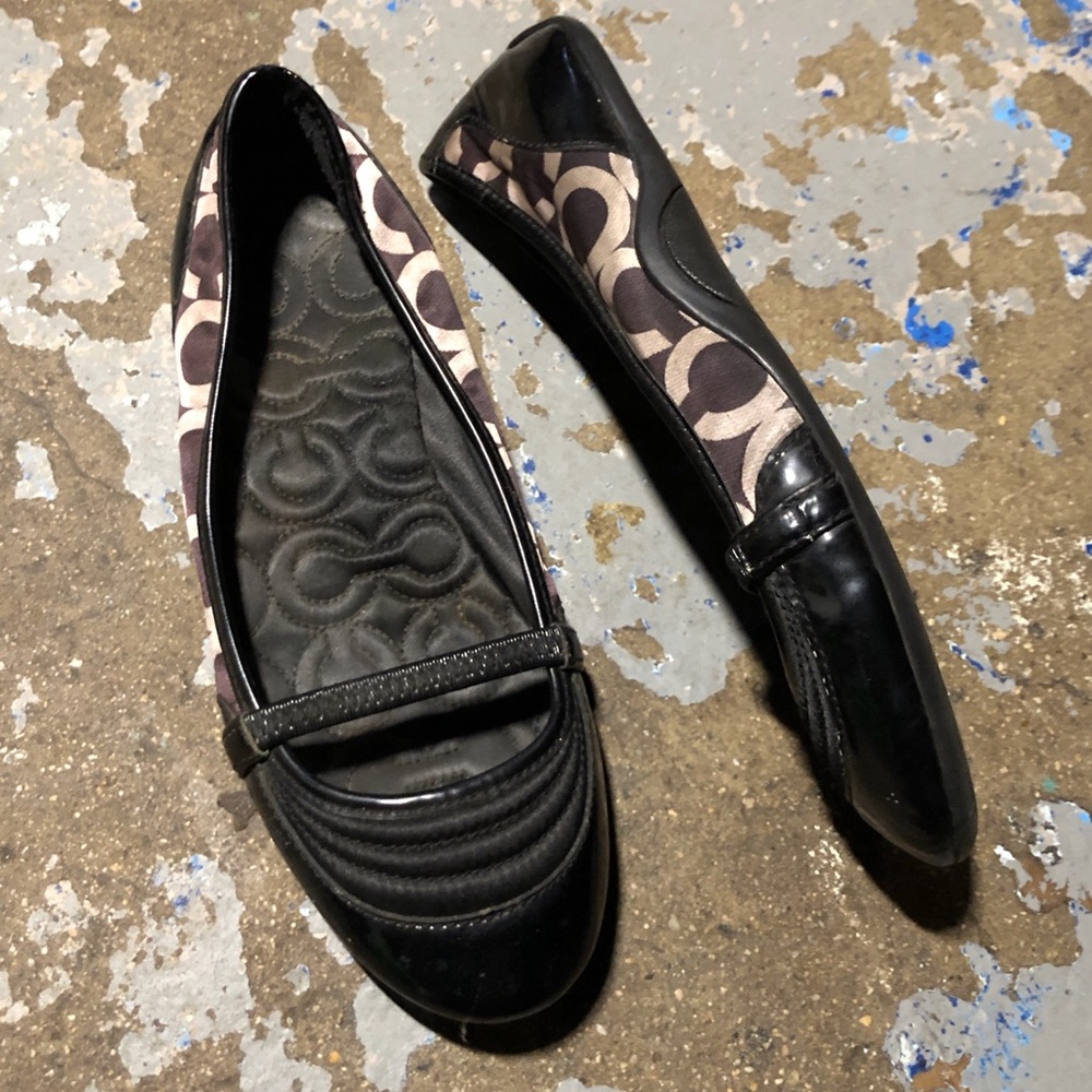 Coach Black and Brown Flats with Geometric Design